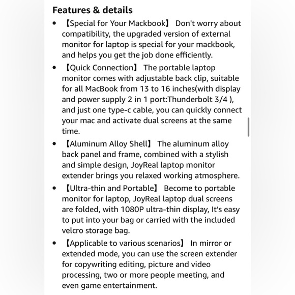 NWT JOYREAL OFIYAA PORTABLE DOUBLE 12” MONITOR FOR MACBOOK - Picture 8 of 16